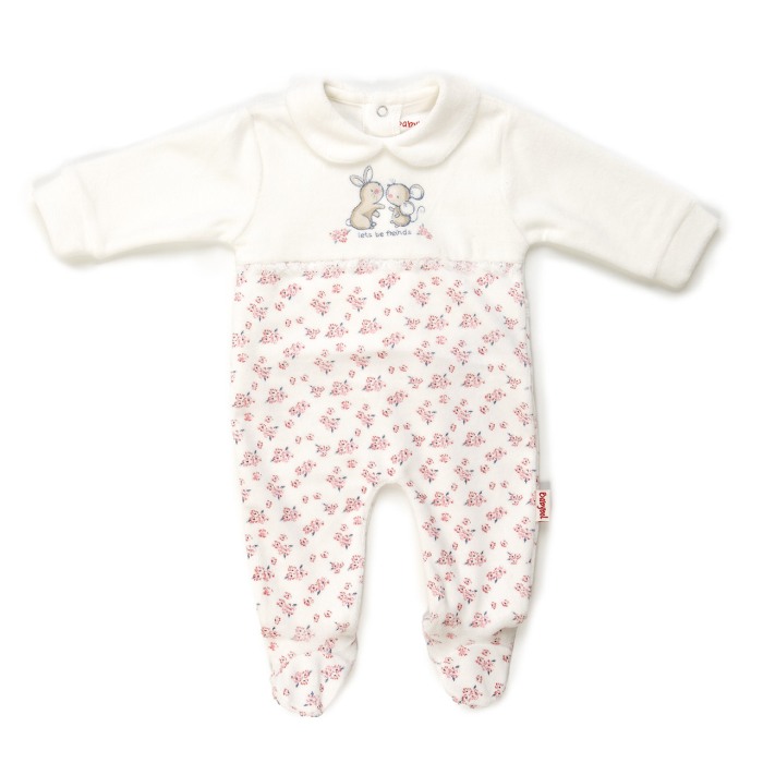 Salopeta bebe fetita maneca lunga, imprimeu soricel si flori, Babybol [1]