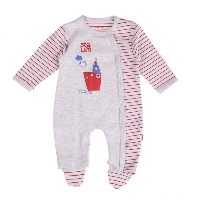 Salopeta bebe maneca lunga , dungi rosii, gri, Babybol [1]