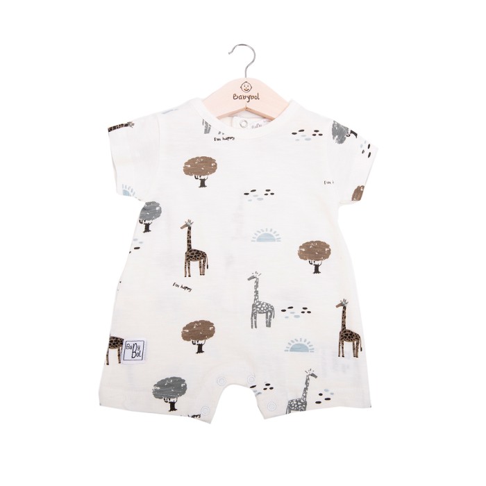 Salopeta bebe maneca scurta, bumbac,imprimeu girage, alb, Babybol [1]