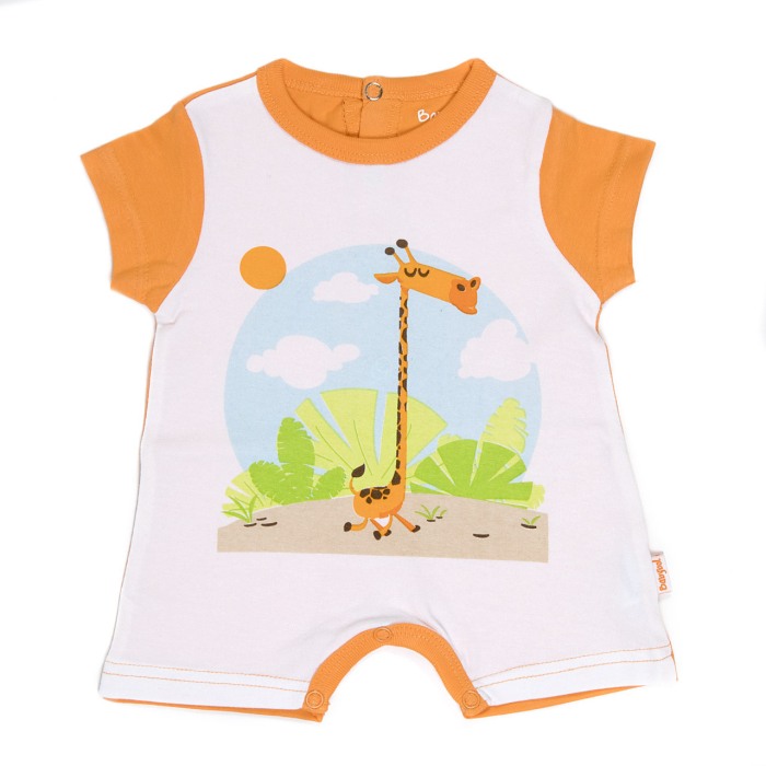 Salopeta bebe maneca scurta, imprimeu girafa, orange [1]