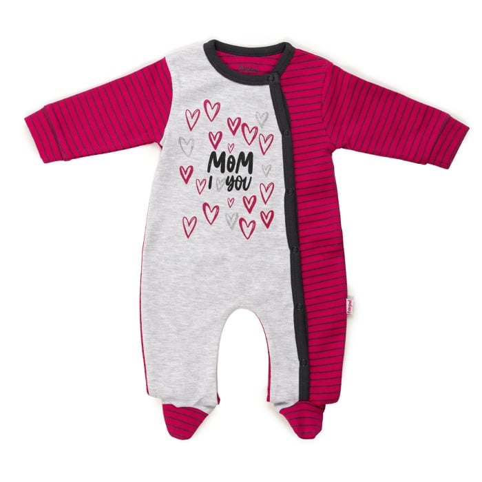 Salopeta bumbac bebe fetita,imprimeu inimioare,fucsia/gri, Babybol [1]
