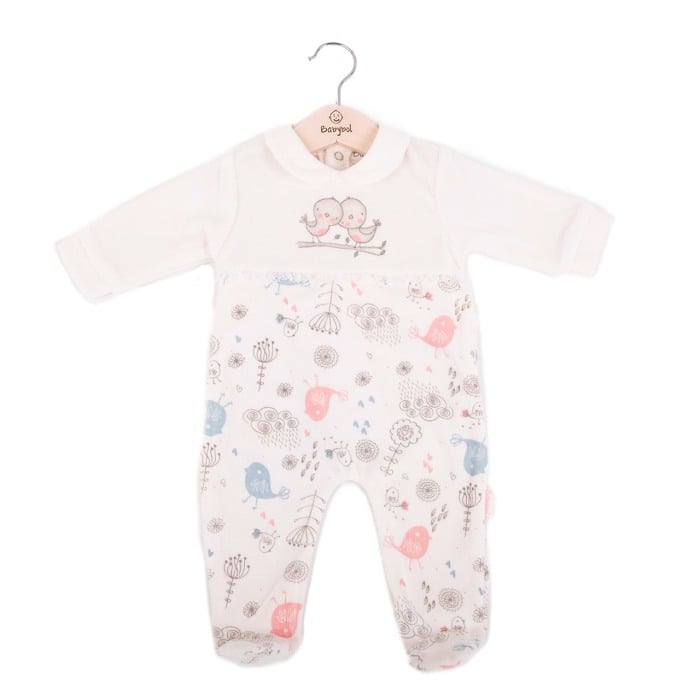 Salopeta catifea bebe cu puisori, crem , Babybol [1]