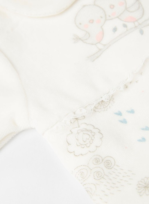 Salopeta catifea bebe cu puisori, crem , Babybol [3]