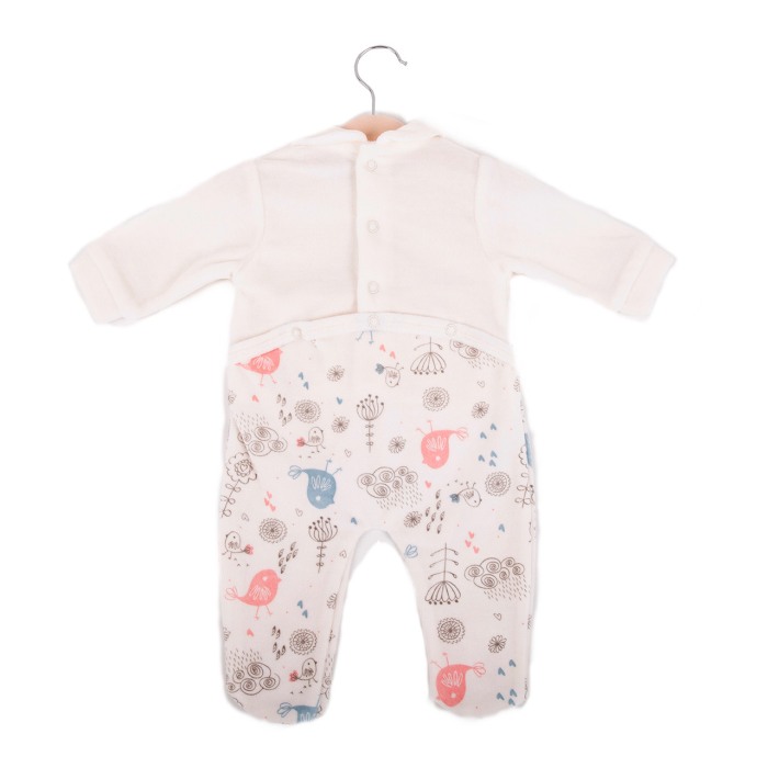 Salopeta catifea bebe cu puisori, crem , Babybol [2]