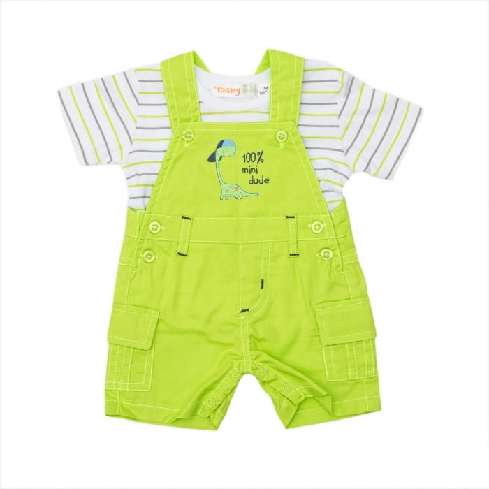 Salopeta cu bretele bebe verde cu tricou maneca scurta, 1 luna, 56 cm [1]
