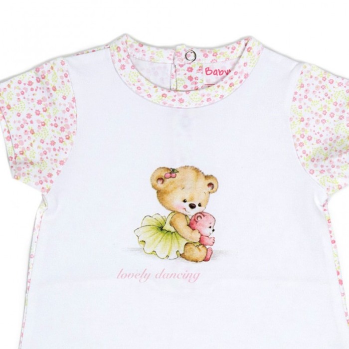 Salopeta fetita maneca scurta, imprimeu flori roz pastel, Babybol [2]