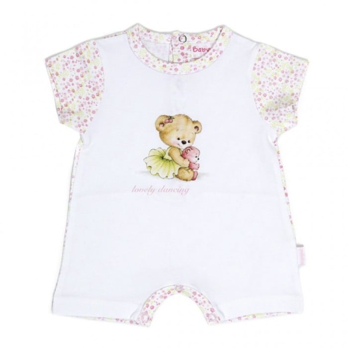 Salopeta fetita maneca scurta, imprimeu flori roz pastel, Babybol [1]