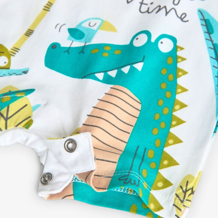 Salopeta maneca scurta bebe baiat, imprimeu dino, alba, brand Boboli [4]