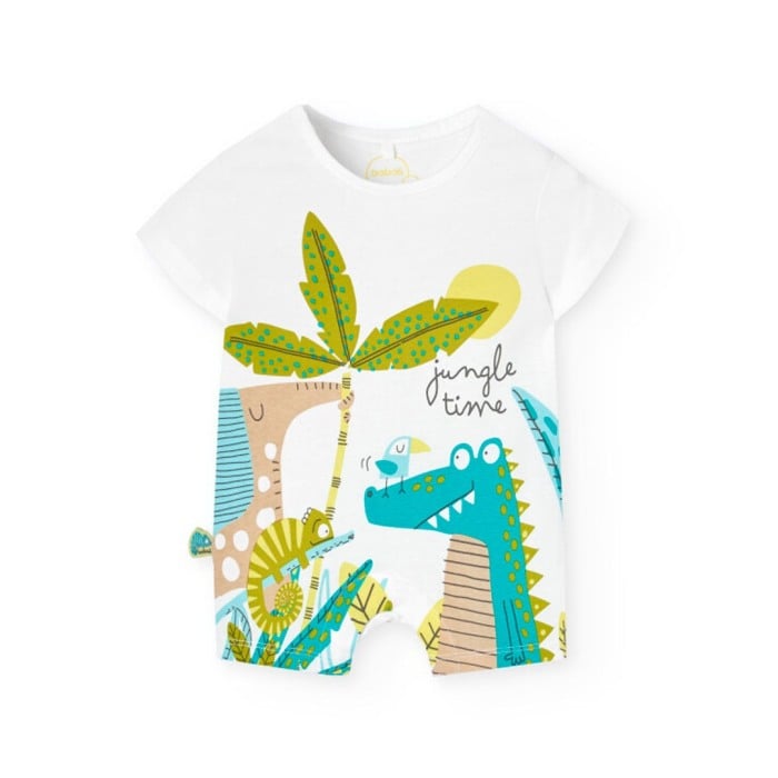 Salopeta maneca scurta bebe baiat, imprimeu dino, alba, brand Boboli [1]