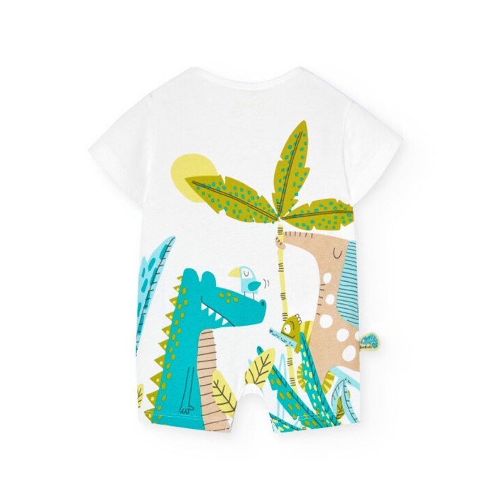 Salopeta maneca scurta bebe baiat, imprimeu dino, alba, brand Boboli [3]