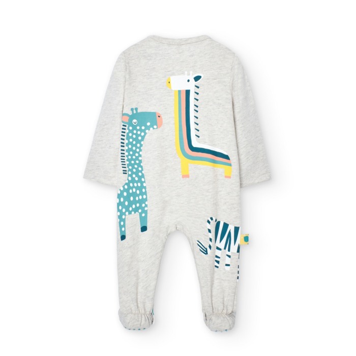 Salopeta nou nascut cu botosei, bumbac better cotton, animal print, gri, brand Boboli. [2]