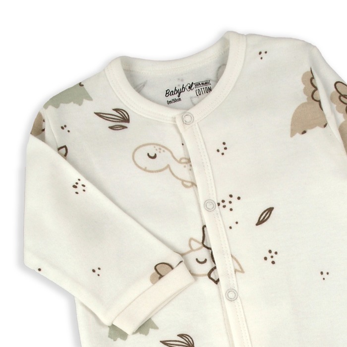 Salopeta nou nascut cu botosei, bumbac organic, imprimeu dino, ivoire, brand Babybol [3]