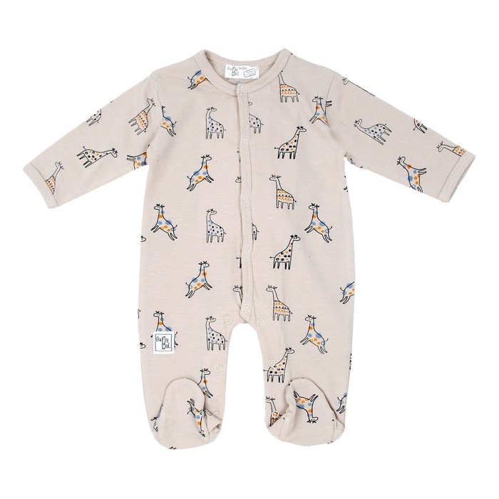 Salopeta nou nascut cu botosei, bumbac organic, imprimeu girafe, bej, brand Babybol [1]
