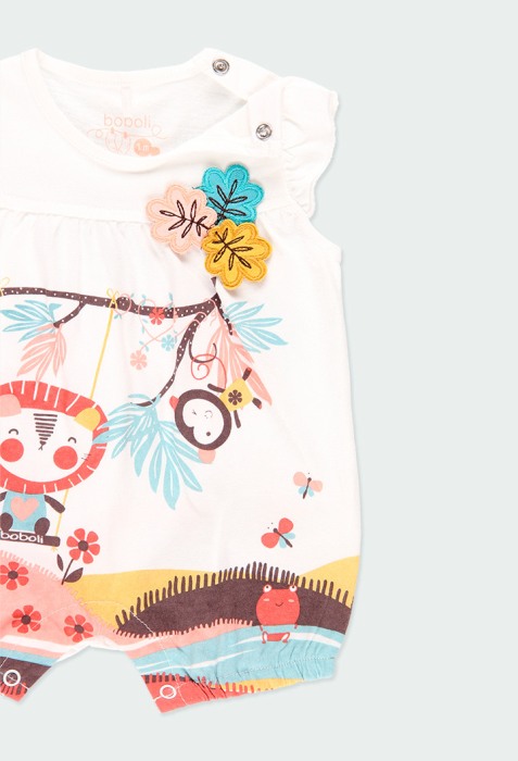 Salopeta vara bumbac organic bebe fetita, animal print, multicolor, Boboli [3]