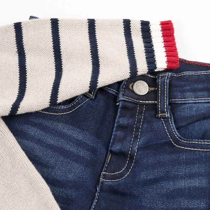 Set 2 piese baiat , pulover tricot cu pantalon jeans,Babybol [3]