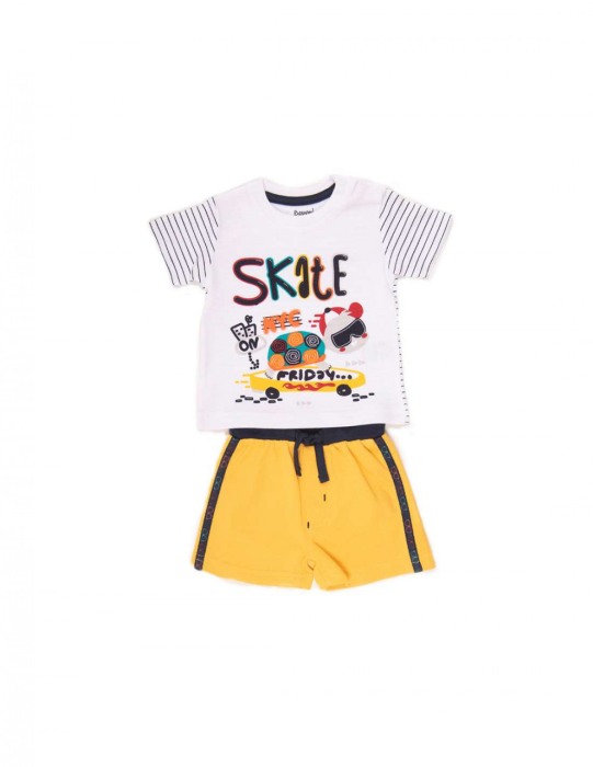 Set 2 piese baiat, tricou maneca scurta cu pantalon scurt galben, Babybol [1]