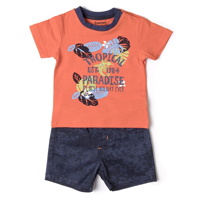 Set 2 piese baiat tricou orange si pantalon scurt, 	ropical paradise Babybol [1]