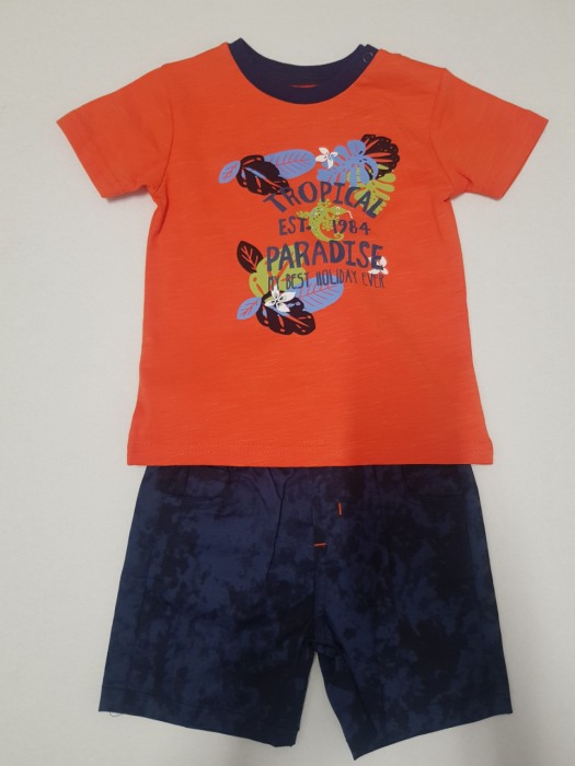 Set 2 piese baiat tricou orange si pantalon scurt, 	ropical paradise Babybol [2]