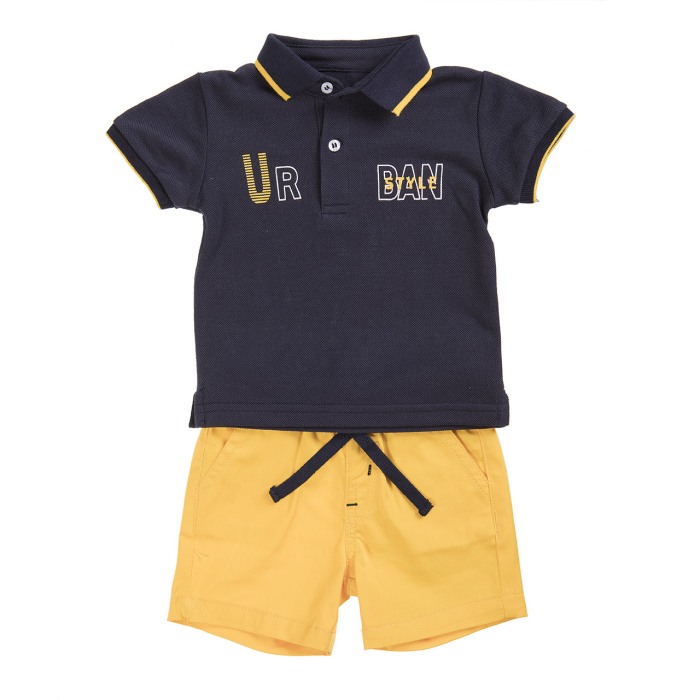 Set 2 piese baiat, tricou polo cu pantalon scurt galben, Babybol [1]