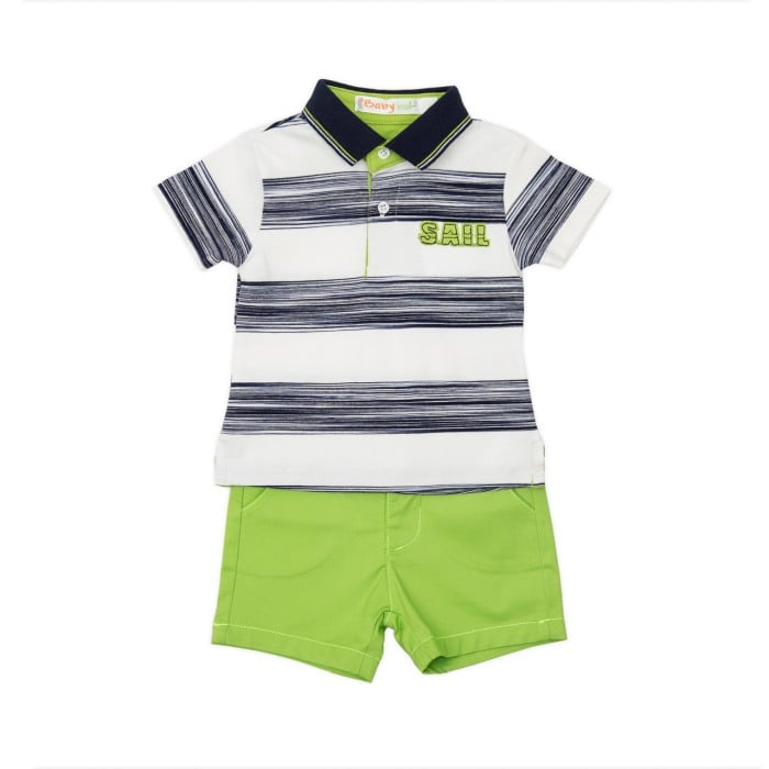 Set 2 piese baiat, tricou polo si pantaloni scurti, verde, Babybol [1]