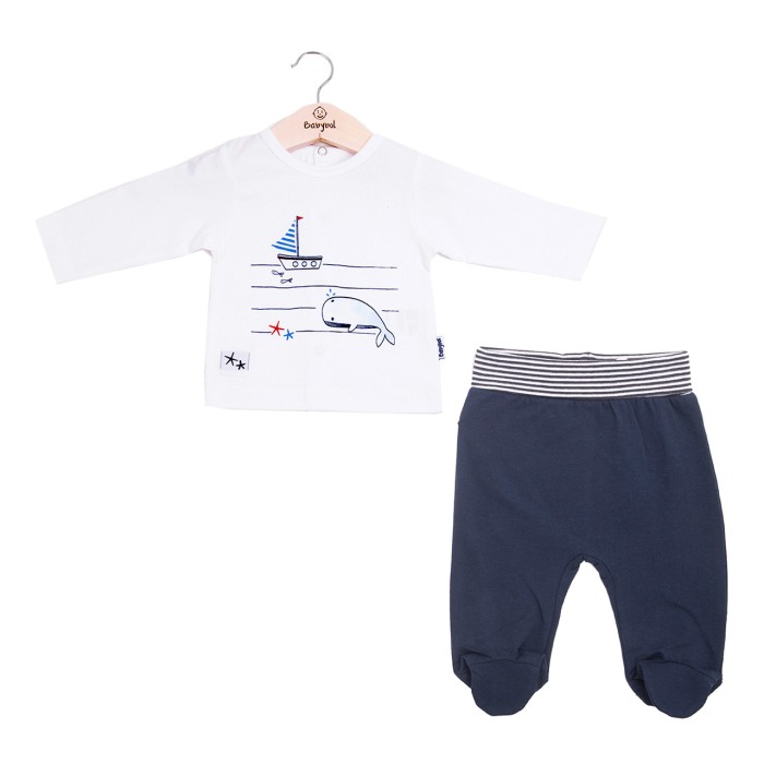 Set 2 piese bebe baiat, tricou + pantaloni cu botosei, navy, Babybol [1]