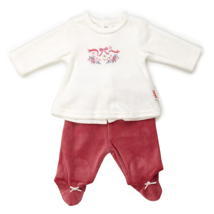 Set 2 piese bebe fetita catifea, grena, Babybol 20003 [1]