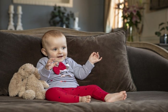 Set 2 piese fete bumbac, hanorac gri si colant rosu,fundita aplicata, Babybol [1]