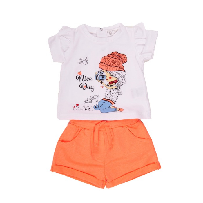 Set 2 piese fetita Babybol, bumbac, tricou maneca scurta cu pantaloni scurti [1]