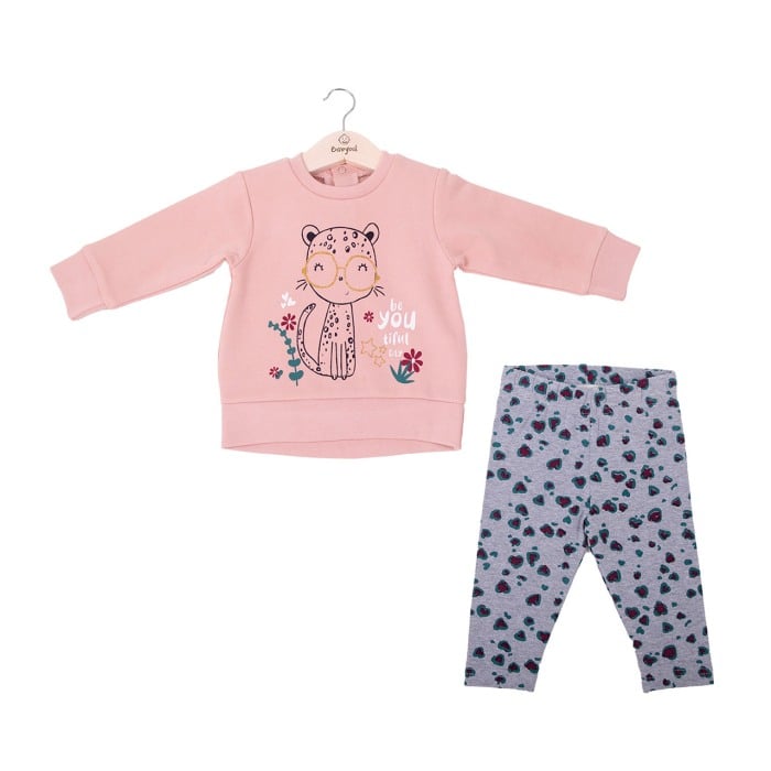 Set 2 piese fetita, hanorac si colant, animal print, roz pudra, Babybol [1]