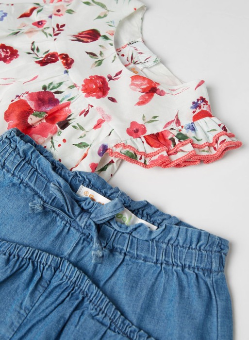 Set 2 piese vara fete, bluza imprimeu floral si jeans scurt , Babybol [3]