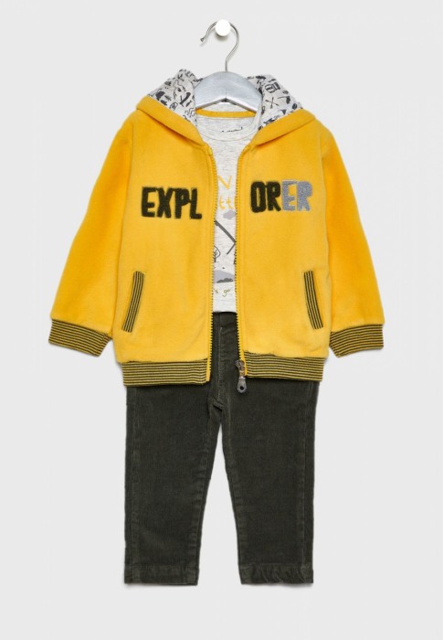 Set 3 piese bebe baiat, hanorac cu gluga galben, Babybol [1]