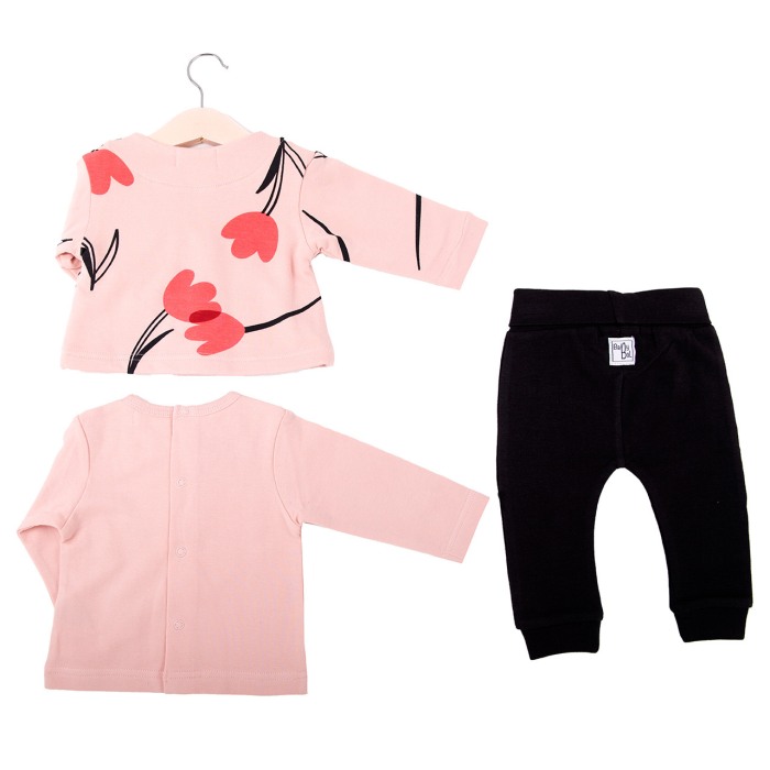 Set 3 piese fetita, cardigan, tricou maneca lunga si pantalon, imprimeu lalele , Babybol [2]
