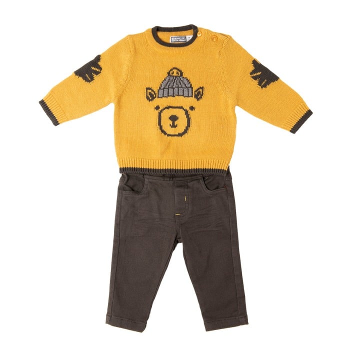 Set baby baiat pulover mustar si pantaloni maro, Babybol Barcelona [1]