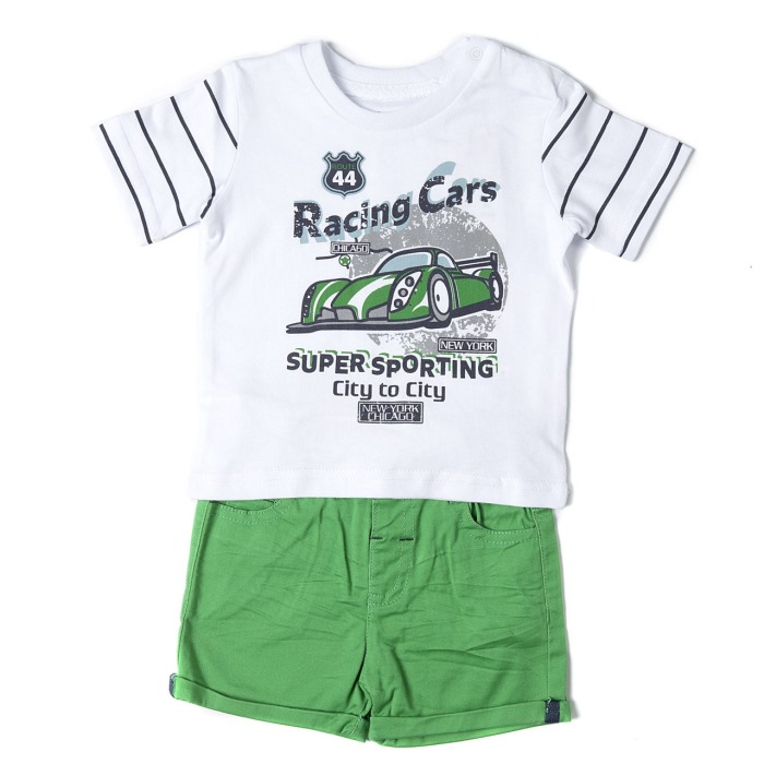 Set baiat din doua piese tricou maneca scurta si pantalon scurt verde, Babybol [1]