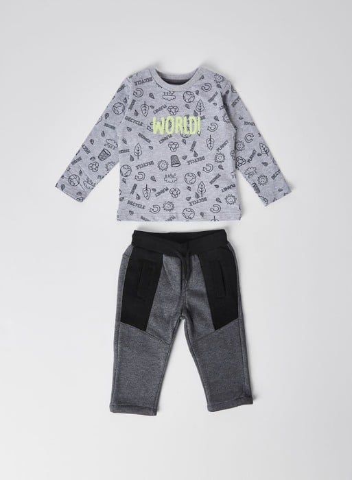 Set baieti, tricou maneca lunga cu pantalon vatuit gri, Boboli [1]