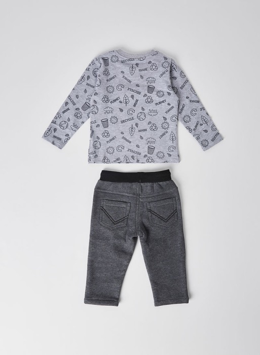 Set baieti, tricou maneca lunga cu pantalon vatuit gri, Boboli [3]