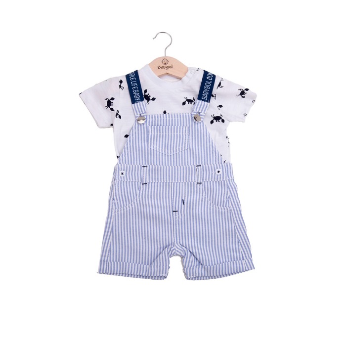 Set bebe 2 piese, salopeta cu tricou maneca scurta, bumbac, dungi, Babybol [1]