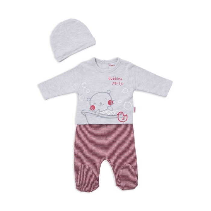Set bebe baiat, bluza ,pantalon cu botosi si caciula, gri, Babybol [1]