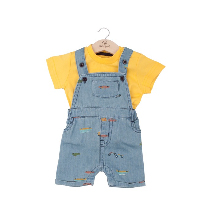 Set bebe baiat, salopeta jeans cu tricou galben, Babybol [1]