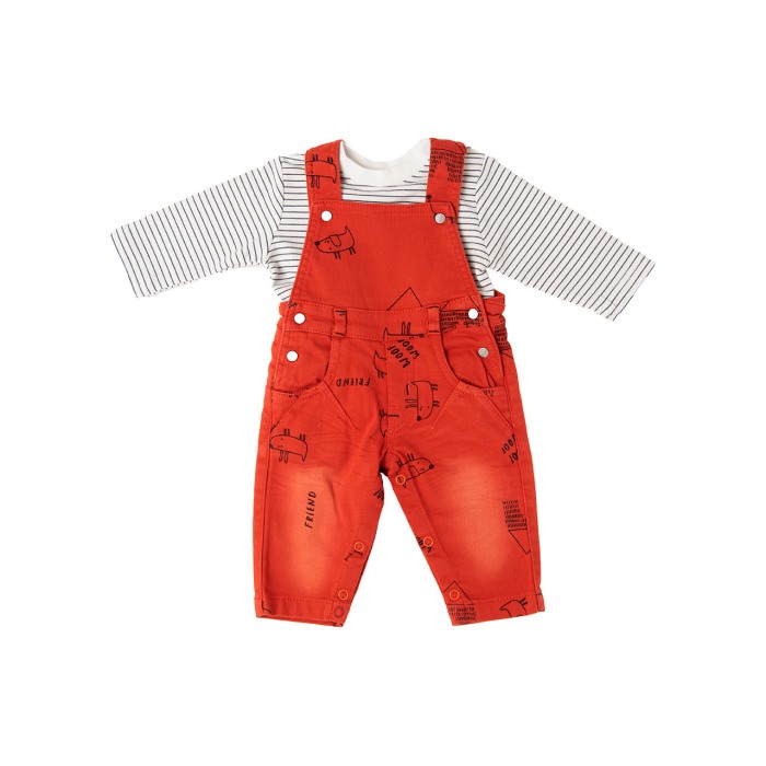Set bebe baiat salopeta jeans portocalie si tricou , Babybol [1]