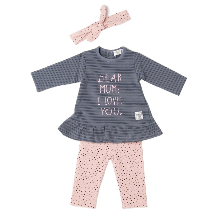 Set bebe rochita cu colant si bandana , gri/roz, Babybol [1]