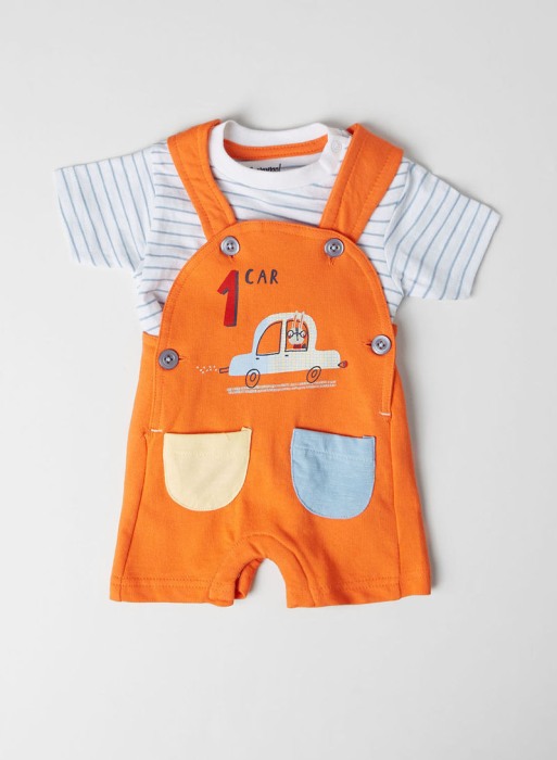 Set bebe , salopeta si tricou maneca scurta, orange, Babybol [1]