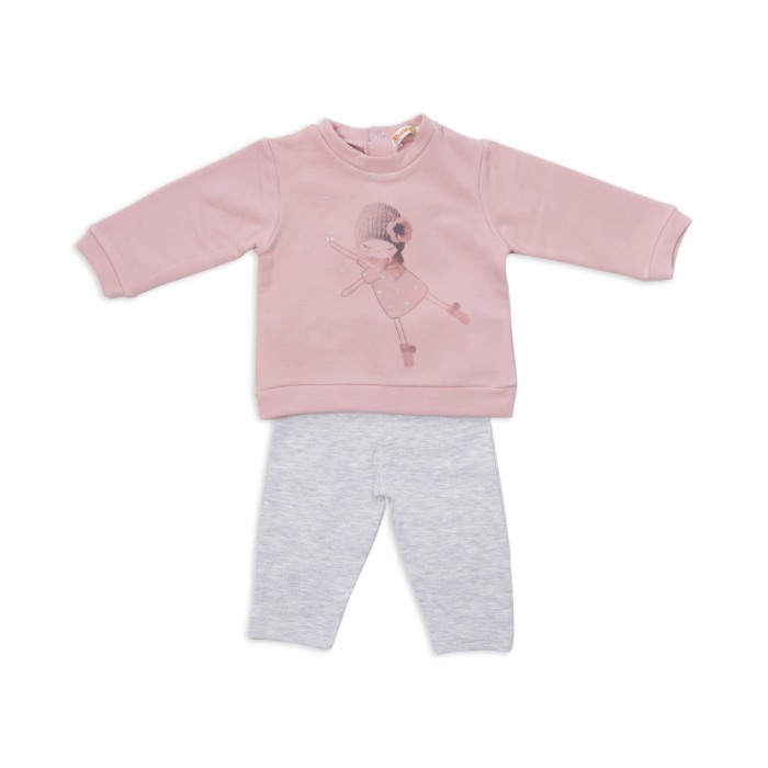 Set bumbac fetite , bluza roz si colant gri, Babybol [1]
