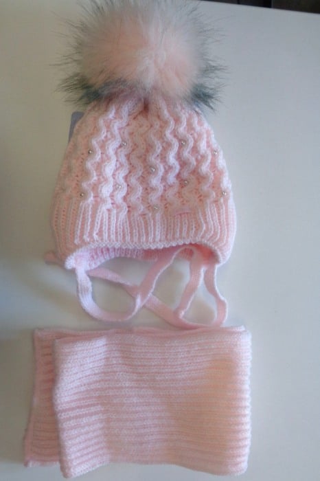 Set caciula cu fular bebe fata, roz, tricot [1]