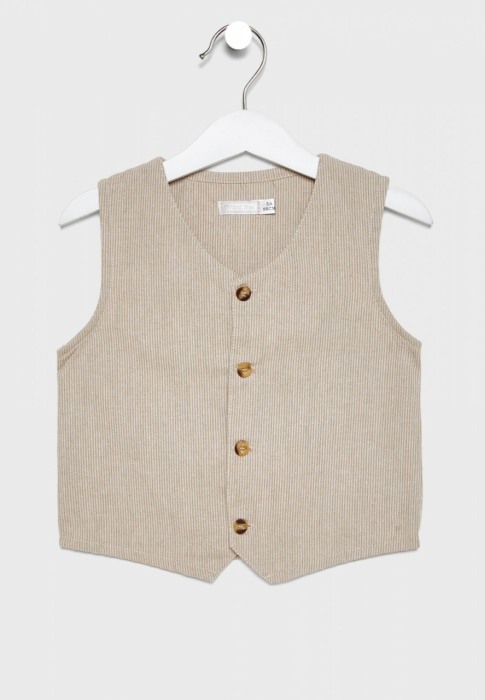 Set elegant in 3 piese baiat, camasa-vesta-pantaloni , bej, Babybol [2]