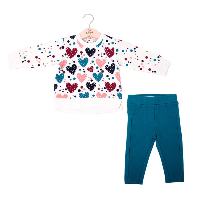 Set fete bluza maneca lunga si pantalon tip colant , vatuit, turcoaz, Babybol [1]