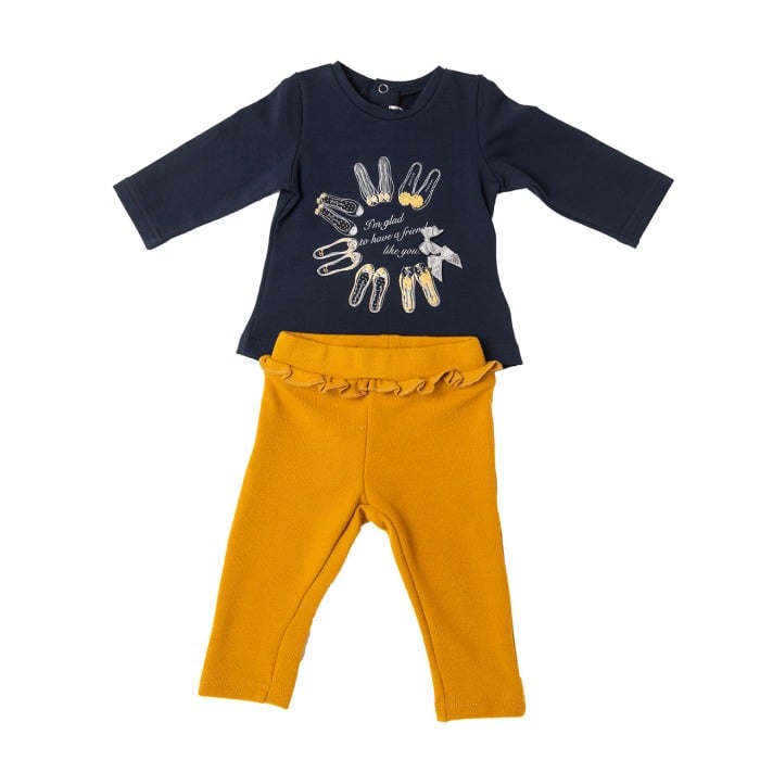 Set fete tricou maneca lunga si colant mustar, Babybol [1]