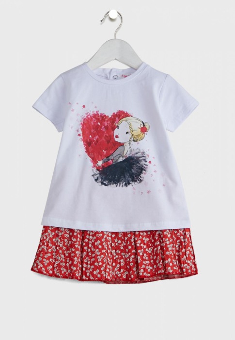 Set fete vara 2 piese, tricou cu fusta plisata , imprimeu fetita, Babybol [1]