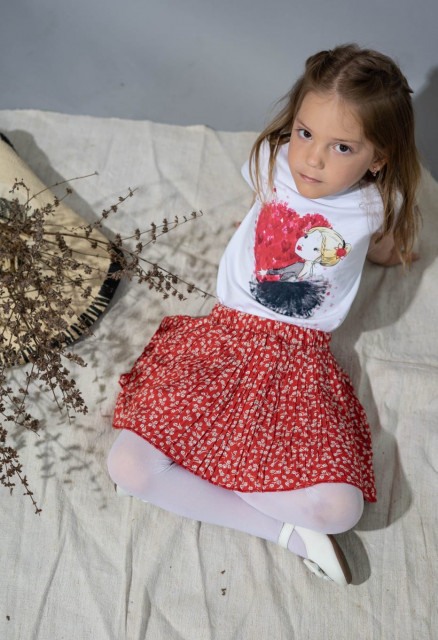 Set fete vara 2 piese, tricou cu fusta plisata , imprimeu fetita, Babybol [2]