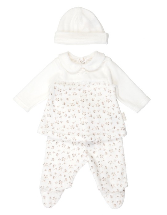 Set nou nascut 3 piese , imprimeu floral , catifea crem, Babybol [1]